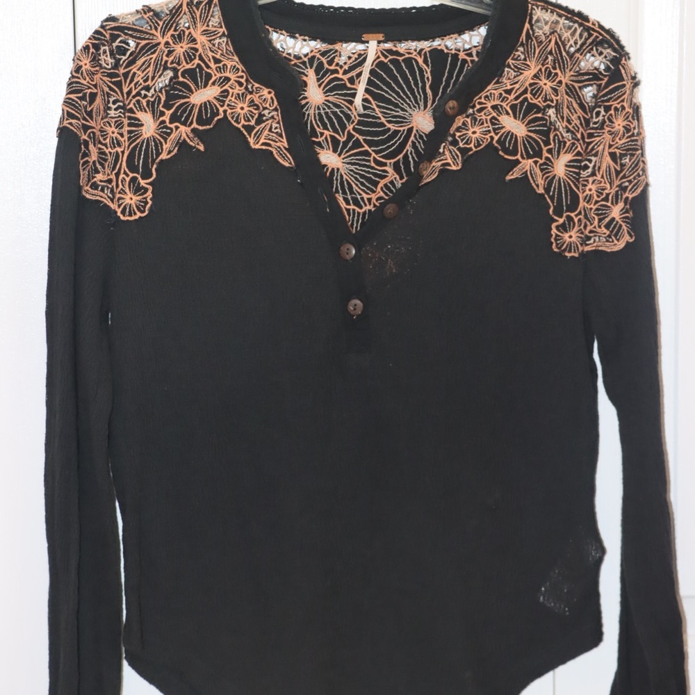 Free People embroidered Henley top